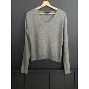 Ralph Lauren Merino Wool Cashmere Blend Gray V Neck Sweater Size XL